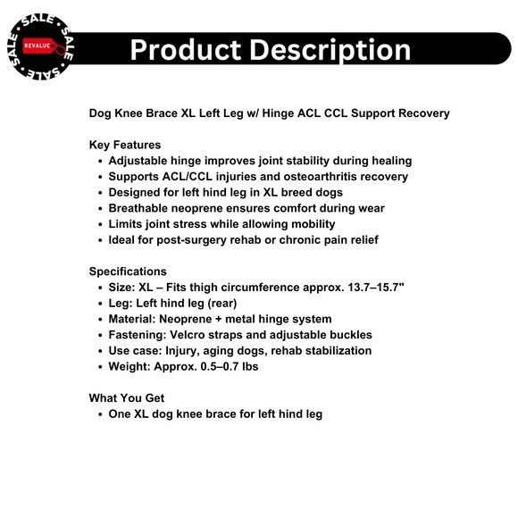 Dog Knee Brace‎ XL Left Leg w/ Hinge ACL CCL Support Recovery - Picture 3 of 13